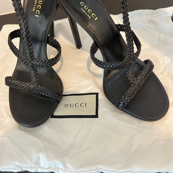 Gucci Black Leather & Gold Horse Bit Ankle Cuff Stiletto Heel Gladiator Sandal - Picture 10 of 15